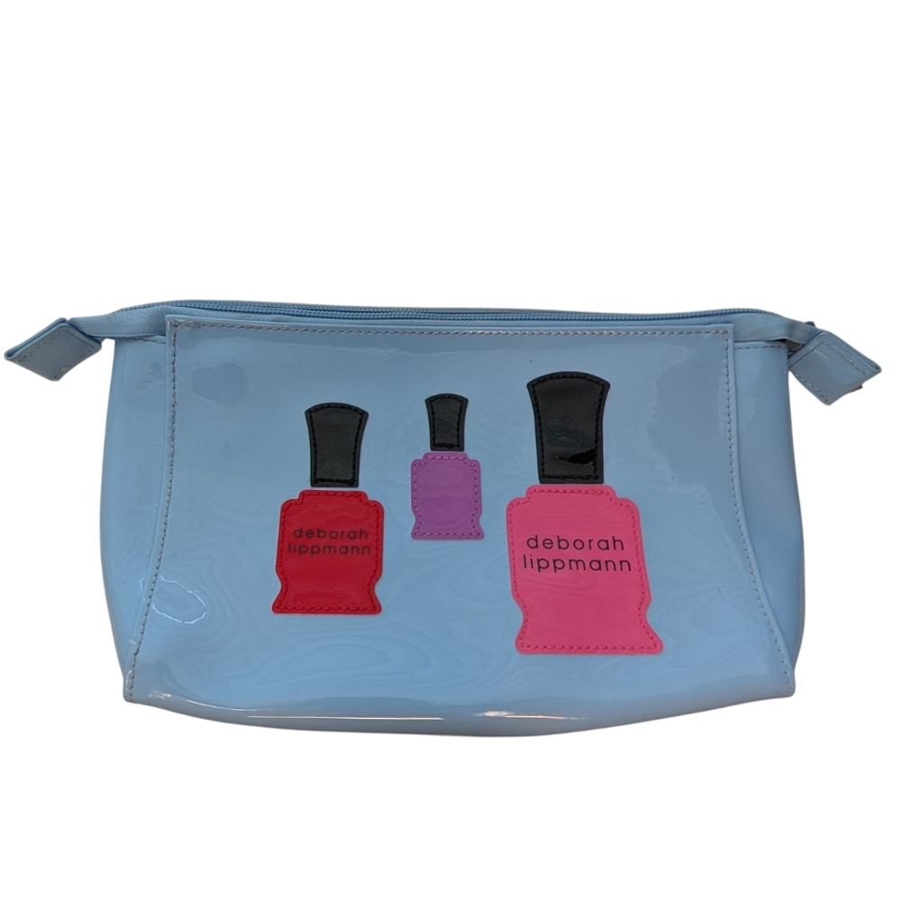 Deborah Lippmann Blue Vinyl Makeup Bag with Nail Polish Appliqué